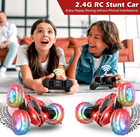 Remote Control Car, RC Cars Toys for Boys Ages 4-12, Double Sided 360°Rotating 4WD RC Cars with Headlights & Wheel Lights, 2.4Ghz, Christmas Birthday Gifts for Boys in Kuwait