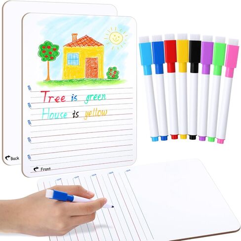Lincia 2 Sets Dry Erase Boards Double Sided Small Whiteboard 9" x 12" Elementary Primary Whiteboard with Picture Space and Lines Draw and Write Story for Easter Gift,8 Colors Pens with Erase in Saudi Arabia