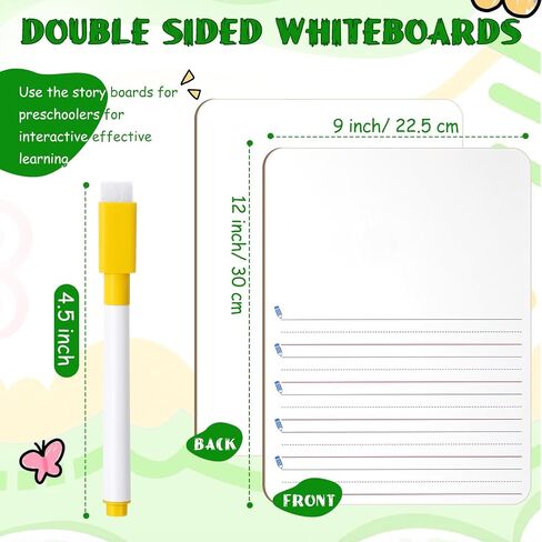 Lincia 2 Sets Dry Erase Boards Double Sided Small Whiteboard 9" x 12" Elementary Primary Whiteboard with Picture Space and Lines Draw and Write Story for Easter Gift,8 Colors Pens with Erase in Saudi Arabia