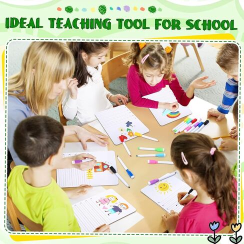 Lincia 2 Sets Dry Erase Boards Double Sided Small Whiteboard 9" x 12" Elementary Primary Whiteboard with Picture Space and Lines Draw and Write Story for Easter Gift,8 Colors Pens with Erase in Saudi Arabia