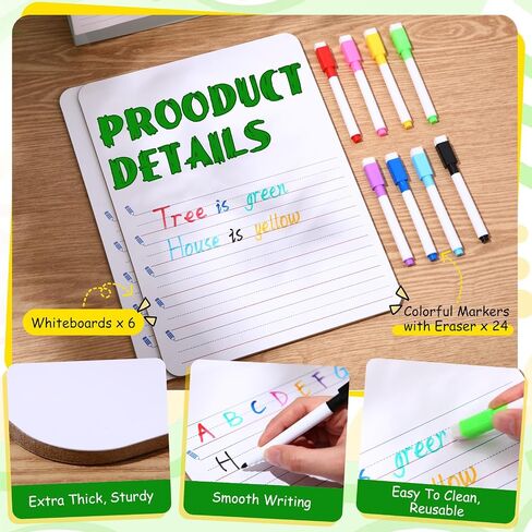 Lincia 2 Sets Dry Erase Boards Double Sided Small Whiteboard 9" x 12" Elementary Primary Whiteboard with Picture Space and Lines Draw and Write Story for Easter Gift,8 Colors Pens with Erase in Saudi Arabia