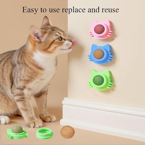9PCS Cat Catnip Toys, Cat Toys 3 Flavors Silvervine Ball on Wall, 360°Rotatable & Replaceable Kitten Chew Treat for Cleaning Teeth, Kitty Dental Lickable Snack Cat Mint for Indoor in Kuwait