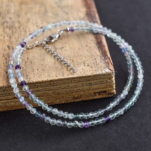 Genuine Raw Black Diamond Stone Rough Beaded Handmade Choker Necklace For Women, Healing Crystal, April Birthstone, Rhodium Plated 925 Sterling Silver Chain 18" Wedding Gift for Her in Kuwait