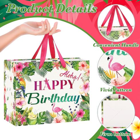 Innovoscape Hawaiian Luau Birthday Party Decorations Hawaiian Aloha Birthday Gift Bag with Palm Leaf Bday Tissue Papers and Card Summer Tropical Wrapping Bag for Luau Aloha Tiki Bday Party in Saudi Arabia