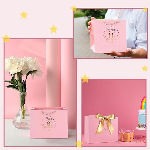 Yiran Birthday Gift Bag with Handles and Ribbon for 16 Year Old Gilrs Gift Wrapping, Sweet 16 Paper Gift Bags, Teens Happy Birthday Gift Bag, Pink and Gold Party Decorations Supplies in Kuwait