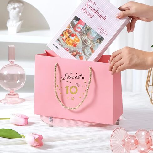Yiran Birthday Gift Bag with Handles and Ribbon for 16 Year Old Gilrs Gift Wrapping, Sweet 16 Paper Gift Bags, Teens Happy Birthday Gift Bag, Pink and Gold Party Decorations Supplies in Kuwait