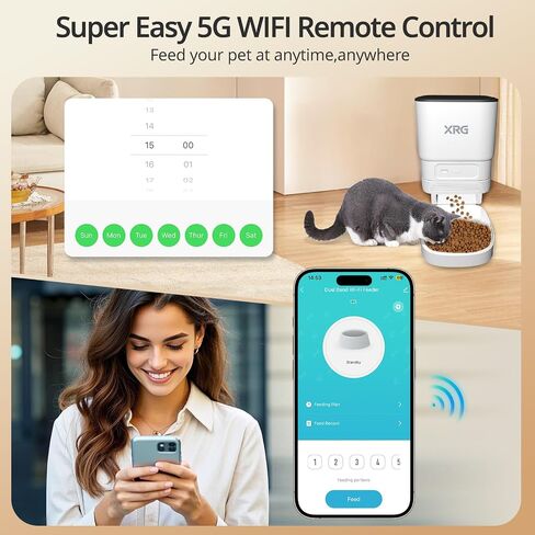 Automatic Cat Feeder WiFi,Automatic Dog Feeder Double Anti-Blocking,Cat Food Dispenser for Dry Food 10 Meals A Day,Dog Food Dispenser Dual Power with 10s Voice Recorder,Easy to Install and Clean,White in Saudi Arabia