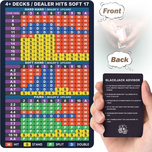Blackjack Strategy Card -Stainless Steel Blackjack Basic Cards Allowed at Blackjack Table in The Casino 4+ Decks Hit Soft 17 with Leather Sleeve (Regular in Saudi Arabia