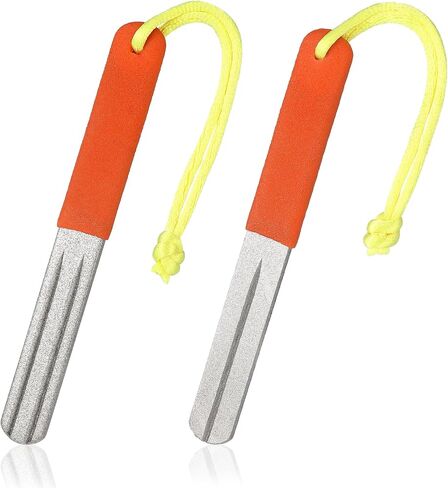 2 Pcs Hook Sharpener Hook File for Fishing Hook Diamond File Sports Fishing Hook File with Handle Portable Hook Fish Hook File with Double Sided Fine and Medium Grit for Fishing, 4 Inch (Red) in Kuwait