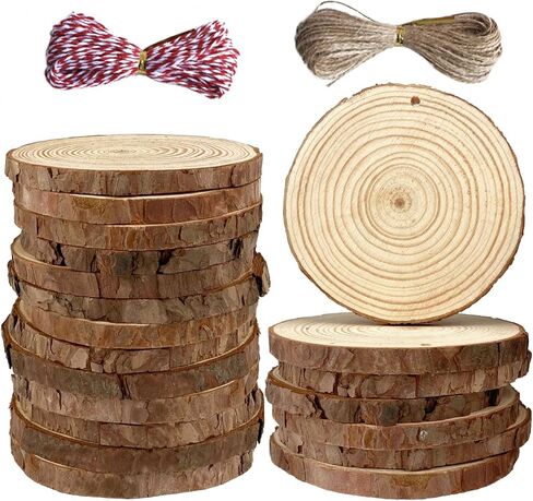 Unfinished Wood Slices, 50 Pcs 2.4-2.8 Inches Predrilled Rounds Natural Tree Slices, Wooden Ornaments for Crafts and Arts, Hanging Decorations in Saudi Arabia