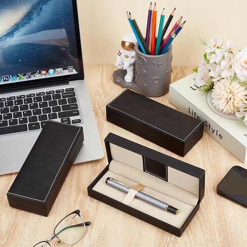 Benecreat 3pcs Pu Leather Pen Pen Box ، 2.67 × 6.9x1.5 بوصة صناديق تخزين القلم بني بني ، وصناديق قلم رصاص فارغة مع وسادة لتعبئة الهدايا ، ومكتب مدرسة. in Kuwait