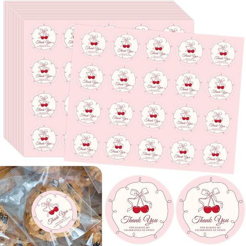 Whaline 100Pcs She's The Cherry On Top Thank You Stickers 2 Inch Sweet Cherry with Bowknot Party Decorations Adhesive Round Labels for Birthday Baby Shower Bridal Shower Anniversary in Saudi Arabia