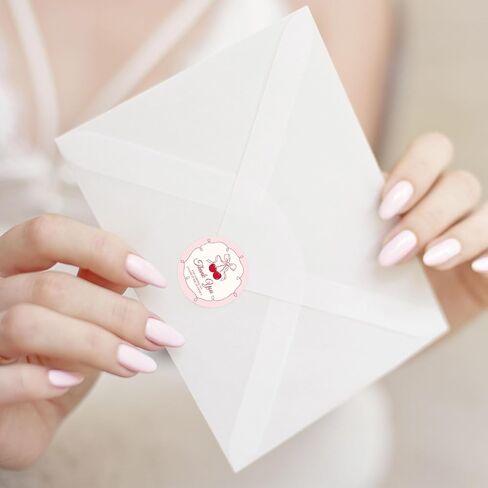 Whaline 100Pcs She's The Cherry On Top Thank You Stickers 2 Inch Sweet Cherry with Bowknot Party Decorations Adhesive Round Labels for Birthday Baby Shower Bridal Shower Anniversary in Saudi Arabia