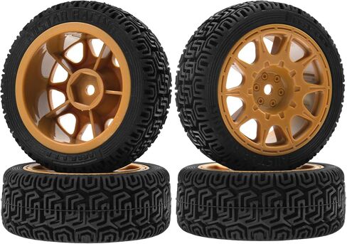 1/10 RC On Road Tires & Nylon Wheel Rims 12mm Hex OD70mm Rubber Tires Compatible with Tamiya TT01 TT02 XV01 HSP HPI Kyosho Traxxas WLtoys 1/10 1/12 On-Road Touring Car (Yellow) in Kuwait