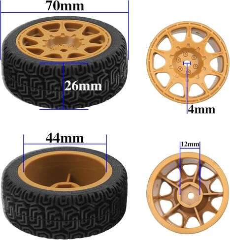 1/10 RC On Road Tires & Nylon Wheel Rims 12mm Hex OD70mm Rubber Tires Compatible with Tamiya TT01 TT02 XV01 HSP HPI Kyosho Traxxas WLtoys 1/10 1/12 On-Road Touring Car (Yellow) in Kuwait