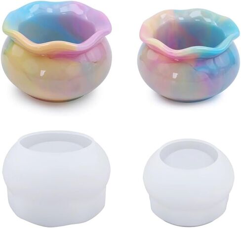 2pcs Jar Resin Mold Bowl Silicone Mold Box Epoxy Mold DIY Casting Mold for Mini Fish Tank, Jewelry Storage,Home Decoration (L+S) in Kuwait