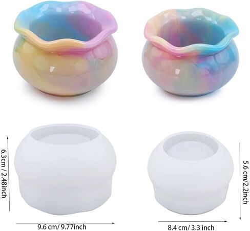 2pcs Jar Resin Mold Bowl Silicone Mold Box Epoxy Mold DIY Casting Mold for Mini Fish Tank, Jewelry Storage,Home Decoration (L+S) in Kuwait