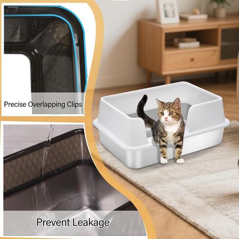 Medium Low Entry Enclosed Stainless Steel Cat Litter Box with lid Scoop and Pads Easy Clean Kitten Kitty White Metal Litter Box in Kuwait