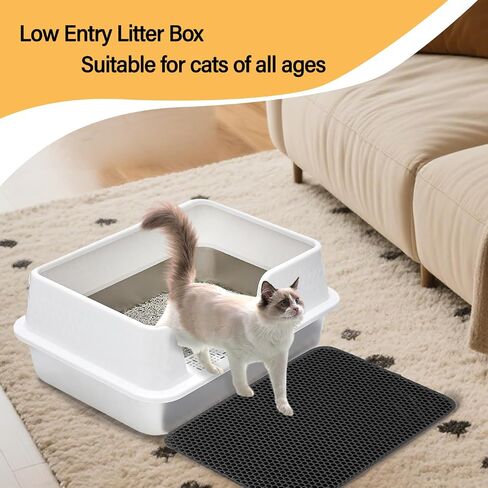 Medium Low Entry Enclosed Stainless Steel Cat Litter Box with lid Scoop and Pads Easy Clean Kitten Kitty White Metal Litter Box in Kuwait