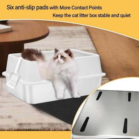 Medium Low Entry Enclosed Stainless Steel Cat Litter Box with lid Scoop and Pads Easy Clean Kitten Kitty White Metal Litter Box in Kuwait