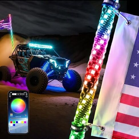 3FT LED Whip Lights for UTV RGB Chasing/Dancing Light Remote Control APP-Supported, 600+ Color Mode Combinations, RGB Chasing Lighted Antenna Whips for UTV, ATV, Truck, Dune Buggy in Kuwait