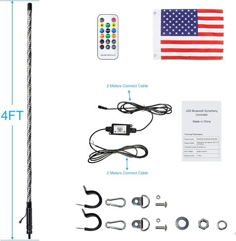 3FT LED Whip Lights for UTV RGB Chasing/Dancing Light Remote Control APP-Supported, 600+ Color Mode Combinations, RGB Chasing Lighted Antenna Whips for UTV, ATV, Truck, Dune Buggy in Kuwait