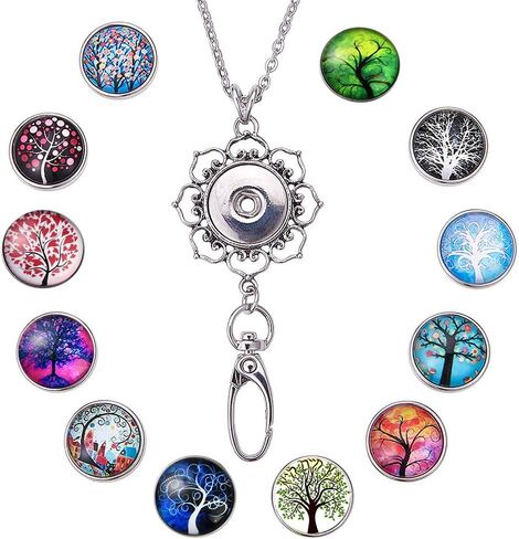 SUNNYCLUE 1 Box 12Pcs Women Office Lanyard ID Badges Holder Necklace Fancy Tree of Life School Stainless Steel Badge Lanyards Breakaway Snap Buttons Charms Jewelry Pendant Clip for Teacher Nurses in Saudi Arabia