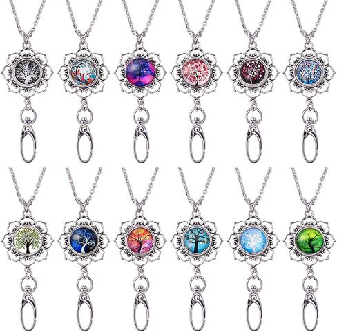 SUNNYCLUE 1 Box 12Pcs Women Office Lanyard ID Badges Holder Necklace Fancy Tree of Life School Stainless Steel Badge Lanyards Breakaway Snap Buttons Charms Jewelry Pendant Clip for Teacher Nurses in Saudi Arabia