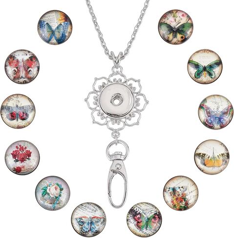 SUNNYCLUE 1 Box 12Pcs Women Office Lanyard ID Badges Holder Necklace Fancy Tree of Life School Stainless Steel Badge Lanyards Breakaway Snap Buttons Charms Jewelry Pendant Clip for Teacher Nurses in Saudi Arabia
