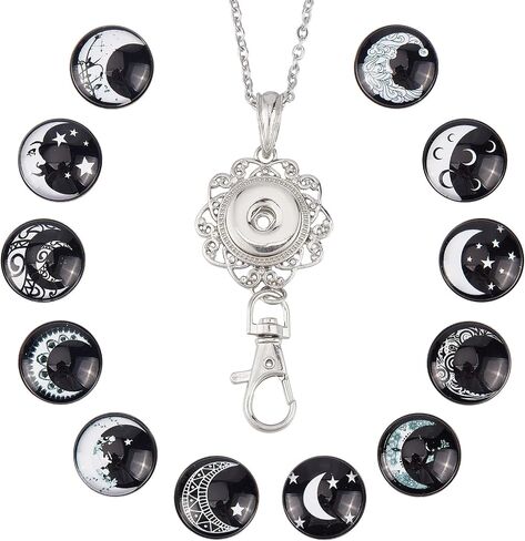 SUNNYCLUE 1 Box 12Pcs Women Office Lanyard ID Badges Holder Necklace Fancy Tree of Life School Stainless Steel Badge Lanyards Breakaway Snap Buttons Charms Jewelry Pendant Clip for Teacher Nurses in Saudi Arabia