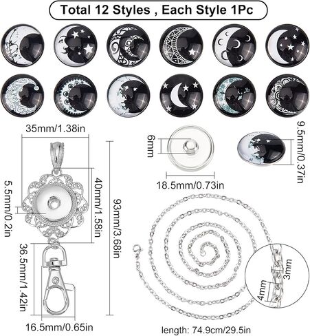 SUNNYCLUE 1 Box 12Pcs Women Office Lanyard ID Badges Holder Necklace Fancy Tree of Life School Stainless Steel Badge Lanyards Breakaway Snap Buttons Charms Jewelry Pendant Clip for Teacher Nurses in Saudi Arabia