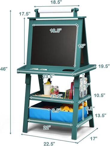 MAT Expert Kids Art Easel, 2-Side Child Easel w/Magnetic Whiteboard, Chalkboard & Paper Roll, Storage Easel w/2-Tier Rack & 2 Storage Boxes, 3 in 1 Toddler Art Craft Supply Drawing Easel (Coffee) in Saudi Arabia
