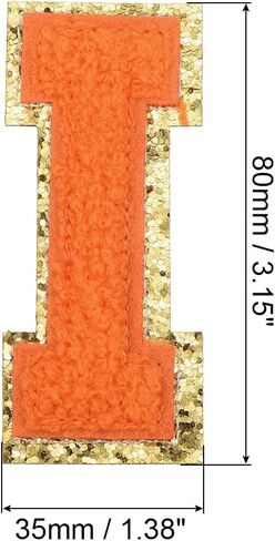 MECCANIXITY 3Pcs Chenille Letters Patches Large Size 3.15"x1.38" Iron-on Letters I Golden Glitter Embroidered Patches for Clothing, Shoes, Hats, Backpacks (Orange) in Kuwait