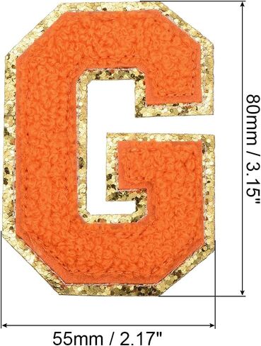 MECCANIXITY 3Pcs Chenille Letters Patches Large Size 3.15"x1.38" Iron-on Letters I Golden Glitter Embroidered Patches for Clothing, Shoes, Hats, Backpacks (Orange) in Kuwait