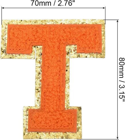 MECCANIXITY 3Pcs Chenille Letters Patches Large Size 3.15"x1.38" Iron-on Letters I Golden Glitter Embroidered Patches for Clothing, Shoes, Hats, Backpacks (Orange) in Kuwait
