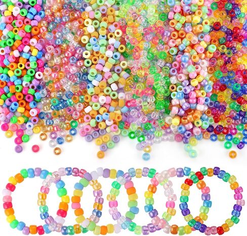 Pony Beads Bulk, 3400pcs+ Kandi Beads for Bracelets, Funtopia 36 Colors Plastic Beads for Craft, Rainbow Hair Beads for Braids, Colored Beads for DIY Projects Jewelry Making (6x9mm) in Kuwait