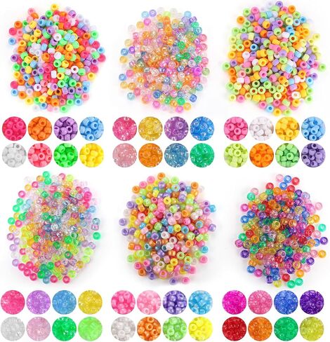 Pony Beads Bulk, 3400pcs+ Kandi Beads for Bracelets, Funtopia 36 Colors Plastic Beads for Craft, Rainbow Hair Beads for Braids, Colored Beads for DIY Projects Jewelry Making (6x9mm) in Kuwait