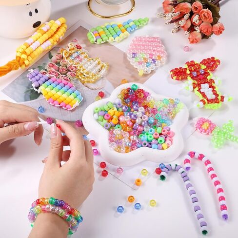 Pony Beads Bulk, 3400pcs+ Kandi Beads for Bracelets, Funtopia 36 Colors Plastic Beads for Craft, Rainbow Hair Beads for Braids, Colored Beads for DIY Projects Jewelry Making (6x9mm) in Kuwait