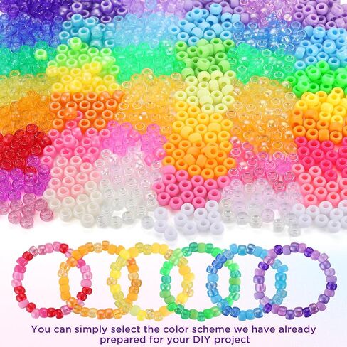 Pony Beads Bulk, 3400pcs+ Kandi Beads for Bracelets, Funtopia 36 Colors Plastic Beads for Craft, Rainbow Hair Beads for Braids, Colored Beads for DIY Projects Jewelry Making (6x9mm) in Kuwait