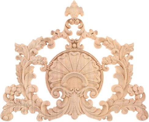 MUXSAM Wood Appliques Onlays Wooden Carved Decal Center Decor, 1Pc Unpainted Decorative Carving for Door Wall Cabinet Dresser Bed Bench Chair Sofa DIY Furniture Projects, 23x20cm/9.06"x7.87" in Kuwait