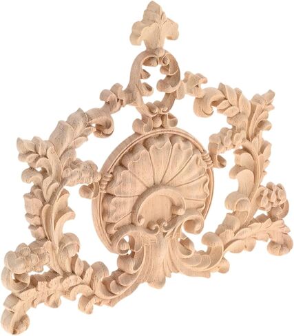 MUXSAM Wood Appliques Onlays Wooden Carved Decal Center Decor, 1Pc Unpainted Decorative Carving for Door Wall Cabinet Dresser Bed Bench Chair Sofa DIY Furniture Projects, 23x20cm/9.06"x7.87" in Kuwait