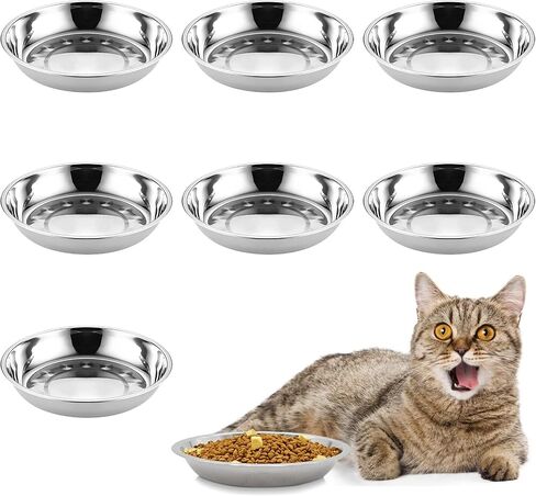 kathson Stainless Steel Whisker Relief Cat Bowl, 4 pcs Shallow and Wide Bowls, Pet Cat & Dog Feeding Large Dishes Fits with Elevated Stands Pet Bowl Stand (7.00 Inch Dia.) in Saudi Arabia