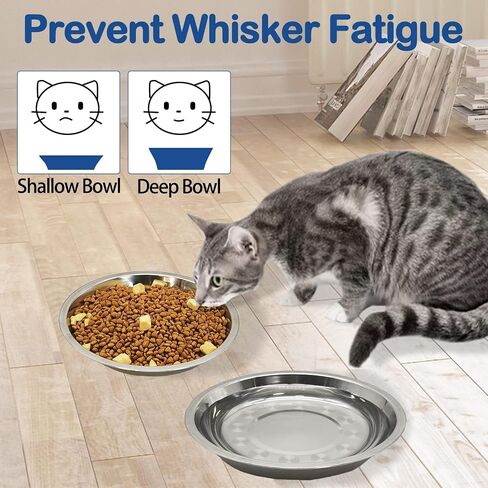 kathson Stainless Steel Whisker Relief Cat Bowl, 4 pcs Shallow and Wide Bowls, Pet Cat & Dog Feeding Large Dishes Fits with Elevated Stands Pet Bowl Stand (7.00 Inch Dia.) in Saudi Arabia
