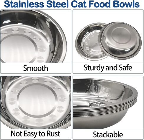 kathson Stainless Steel Whisker Relief Cat Bowl, 4 pcs Shallow and Wide Bowls, Pet Cat & Dog Feeding Large Dishes Fits with Elevated Stands Pet Bowl Stand (7.00 Inch Dia.) in Saudi Arabia