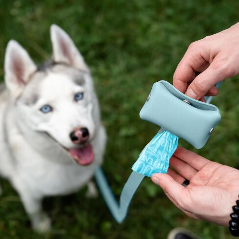 Dog Poop Bag Holder for Leash, Durable Leather Leakproof Pet Waste Bag Dispenser for Leashes, 20 Bags Included (Black) in Saudi Arabia