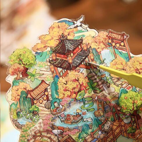 4 Sets DIY 3D Fun Vintage House Scene Stickers with Tweezers Make Your Own Ancient Chinese Sticker Scenes Micro Room Craft Stickers for Relief Stress Pass The Time in Kuwait