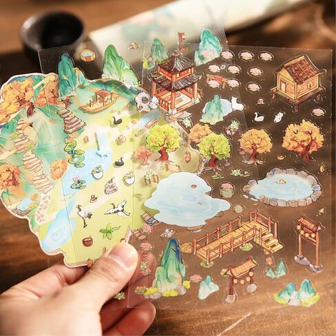 4 Sets DIY 3D Fun Vintage House Scene Stickers with Tweezers Make Your Own Ancient Chinese Sticker Scenes Micro Room Craft Stickers for Relief Stress Pass The Time in Kuwait