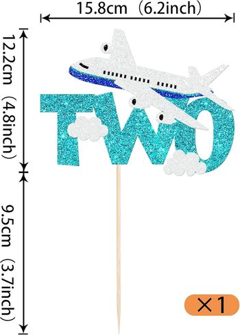 1 Pack Two Airplane Cake Topper Glitter Airplane Sign Oh How Time Files Cake Pick Second Birthday Cake Decorations for Plane Theme 2nd Year Old baby shower Birthday Party Supplies Blue White in Saudi Arabia