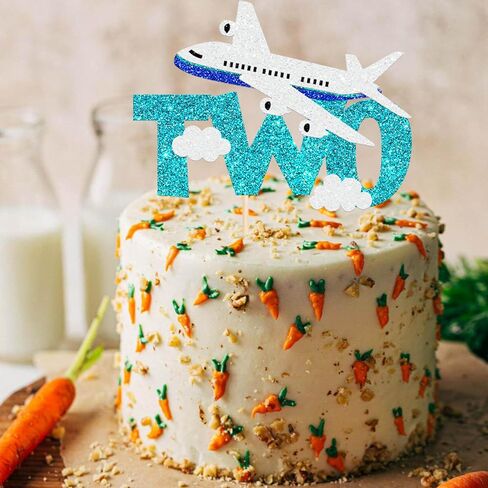 1 Pack Two Airplane Cake Topper Glitter Airplane Sign Oh How Time Files Cake Pick Second Birthday Cake Decorations for Plane Theme 2nd Year Old baby shower Birthday Party Supplies Blue White in Saudi Arabia