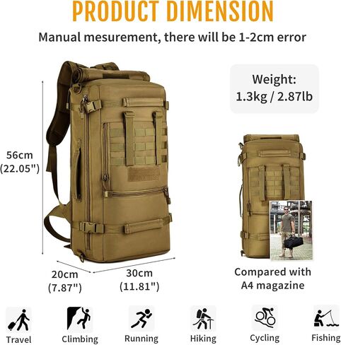 HUNTVP 50L 3 Way Tactical Military MOLLE Assault Backpack Modular WR Bag in Kuwait